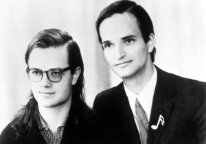 Photo by Franck/Kraftwerk/Getty Images; CIRCA 1973:  (L-R Florian Schneider and  Ralph Hutter) of the German electronic group Kraftwerk pose for a portrait circa 1973. (Photo by Franck/Kraftwerk/Getty Images)
