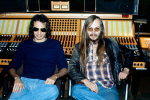 Walter Becker (right) and Donald Fagen pose for a portrait while making their album 'The Royal Scam' at The Village Recorder studio on November 23, 1975 in Los Angeles, California. (